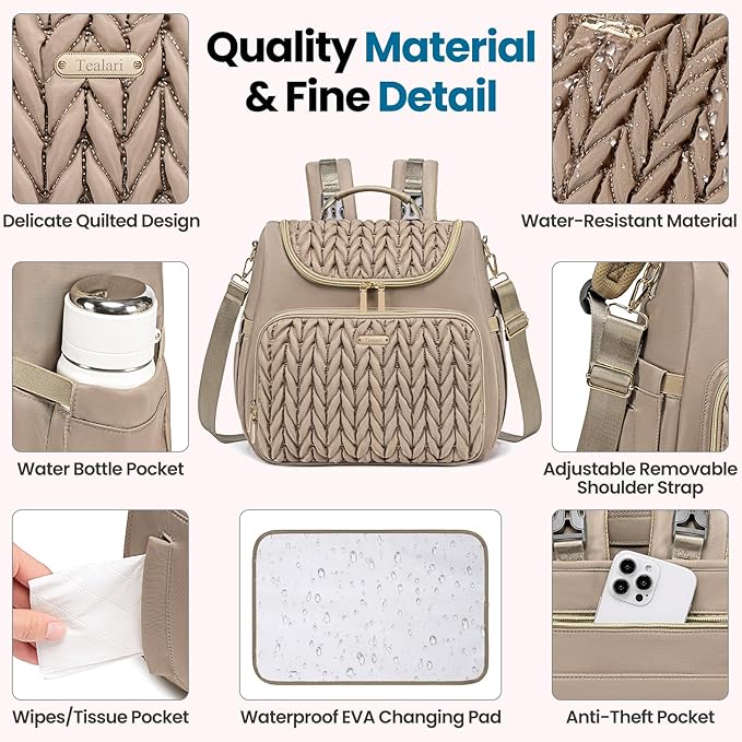 Tealari 4 in 1 Convertible Diaper Bag Backpack,Waterproof Baby Diaper Bag with Changing Pad,Converts into Baby Tote Bag,Diaper Backpack,Stroller Bag and Crossbody Diaper Bag