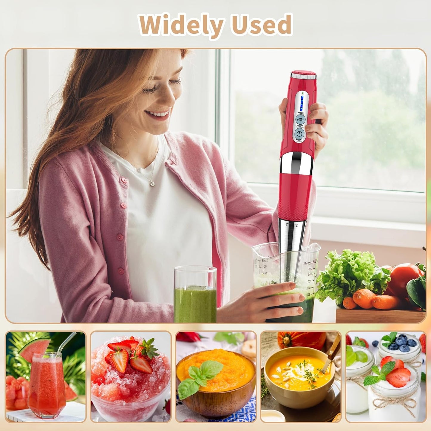 Toogel Cordless Immersion Blender, Electric Hand Blender with 21-Speed & 3-Angle Adjust, USB Rechargeable, BPA-Free & Dishwasher Safe for Baby Food, Smoothies, Soup (Grey)