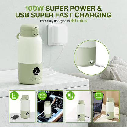 Portable Bottle Warmer for Travel, Fast Heating Baby Bottle Warmer with Keep Warm Function, Portable Milk Warmer for Breast Milk & Formula, 13oz Large Capacity On-the-Go Feeding Solution