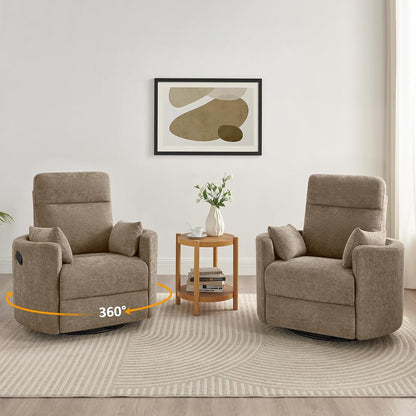 Nursery Rocking Chair, Oversized 360° Swivel Glider Recliner Chair, Upholstered Nursery Rocker with 2 Pillows and Footrest, Cozy Reclining Sofa for Living Room, Bedroom, Nursing, Olive