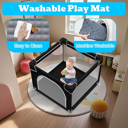 Grobeybees Playpen for Babies and Toddlers, Small Baby Playpen, Playard with Bag, Indoor & Outdoor Play Pen, Sturdy Safety Baby Play Yard with Soft Breathable Mesh(Black, 36x36 inches)