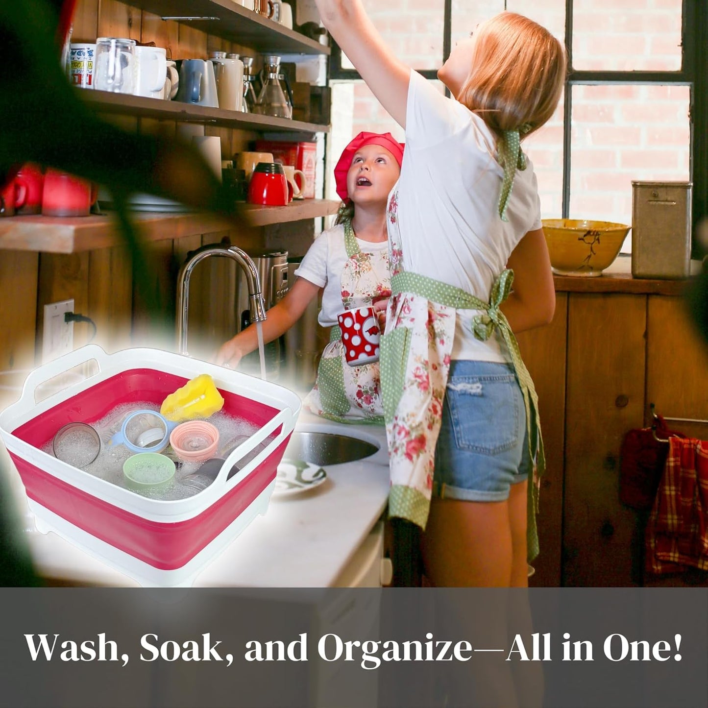 GIMWA Collapsible Wash Basin for Baby Bottles - 2.4 Gallons Portable Wash Bin for RV Camping Sink, Space-Saving Dish Tub (Pink)