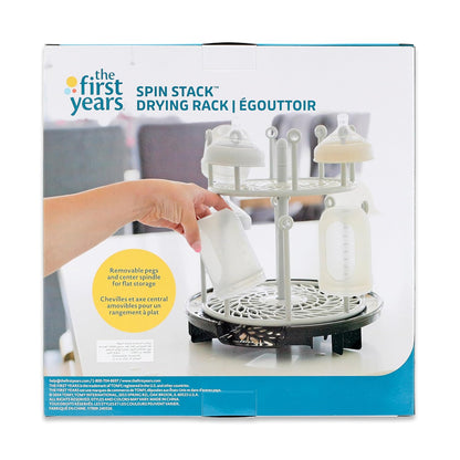The First Years Spin Stack Bottle Drying Rack - Black - 2-Tier Rotating Countertop Drying Rack for Up to 16 Bottles - Baby Essentials for Everyday Use