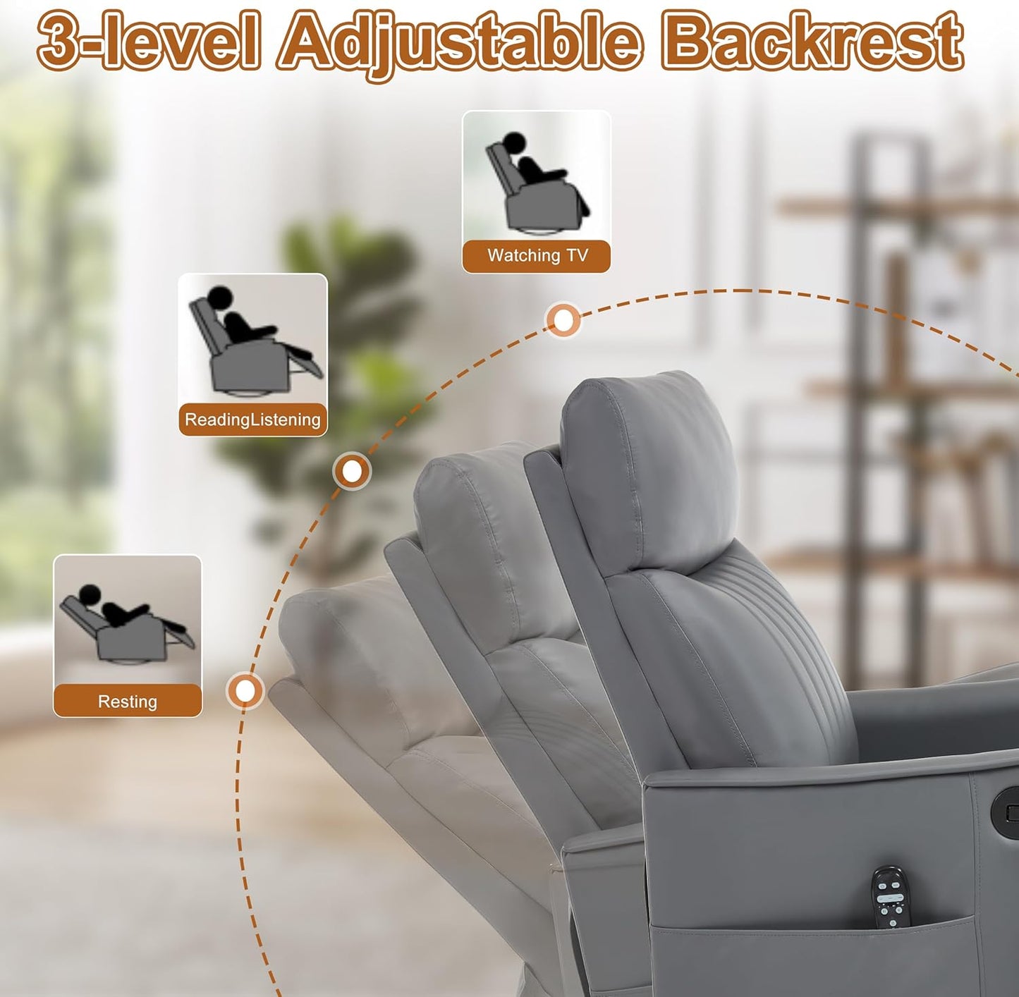 Manual 360° Swivel Rocker Recliner Chair for Adults, Overstuffed Glider Chair for Nursery with Vibration Massage and Heat, Comfy Soft Fabric Glider with Side Pockets for Living Room, Beige