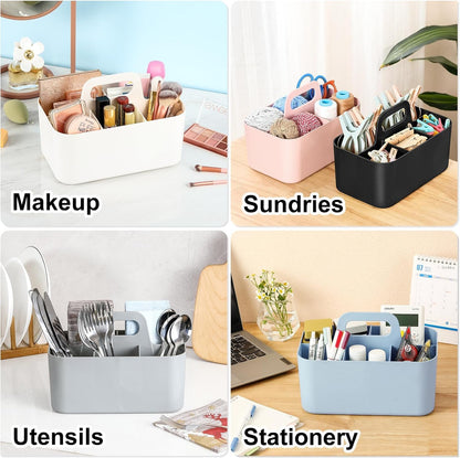 Multiuse Caddy Organizer with Handle, Portable Divided Plastic Tote Bin - Art Craft, Stationary Pen Marker Crayons, Makeup Hair Supplies Storage - Bathroom, Classroom, Dorm, Office, Desk Holder - Pink