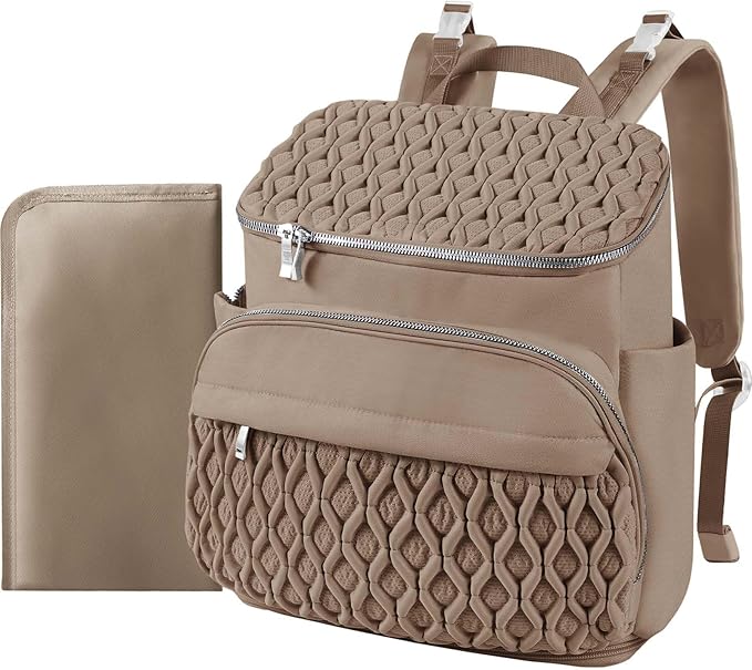 Diaper Bag Backpack, Large Baby Bag for Girl Boy, Travel Diaper Backpack with Insulated Pocket, Cute Diaper Bag Stroller Straps, Baby Shower & Registry Gift for Mom Dad Beige