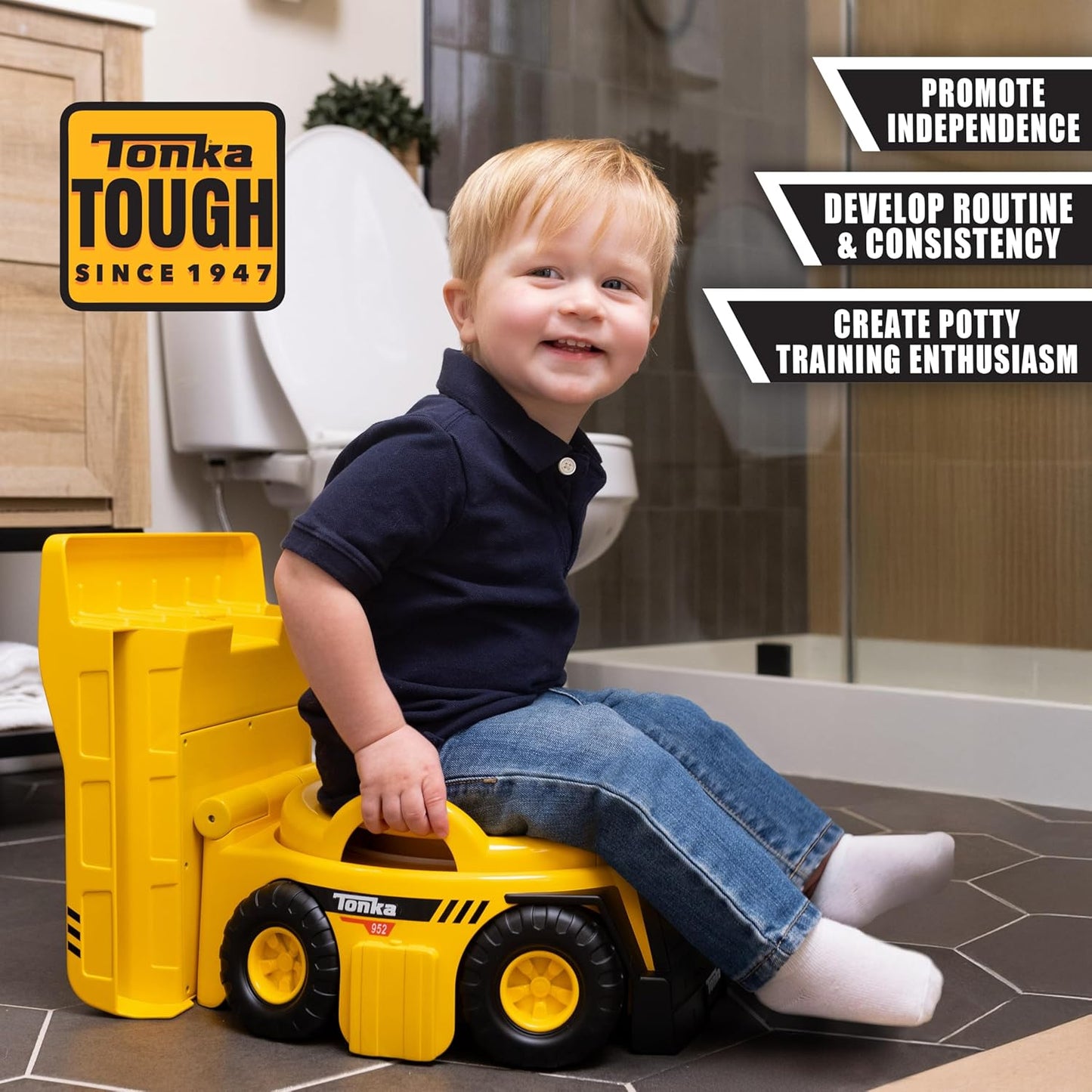 Tonka Dump Truck Potty Trainer for Toddlers, 2-in-1 Potty Chair and Potty Ring with Splash Guard, Built-in Handles, Easy Clean Removable Pot