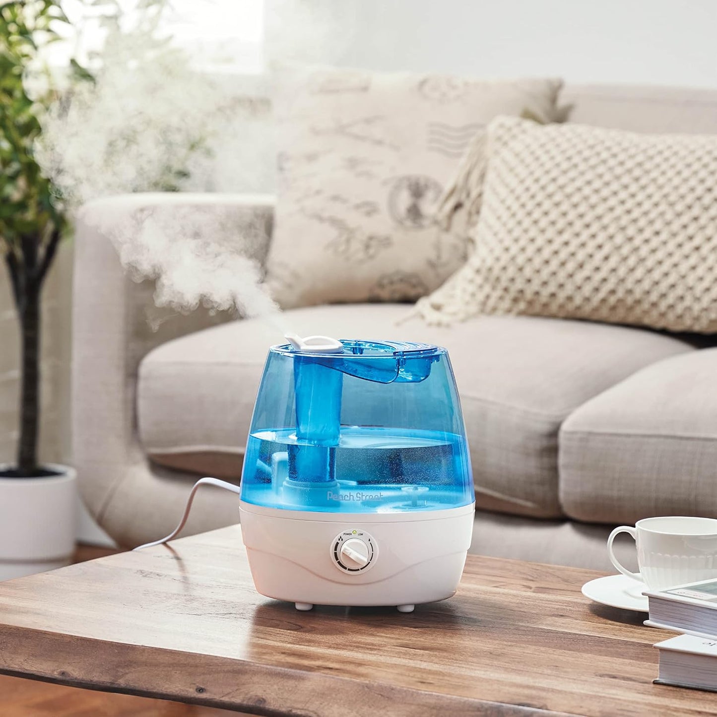 Cool Mist Humidifier - 2.2L Water Tank, for Bedroom, Baby, Quiet Ultrasonic Air Vaporizer, Adjustable Mist Level, 360 Nozzle Rotation, Auto-Shut Off, Large Area Humidifiers Easy Fill and Clean (Grey)