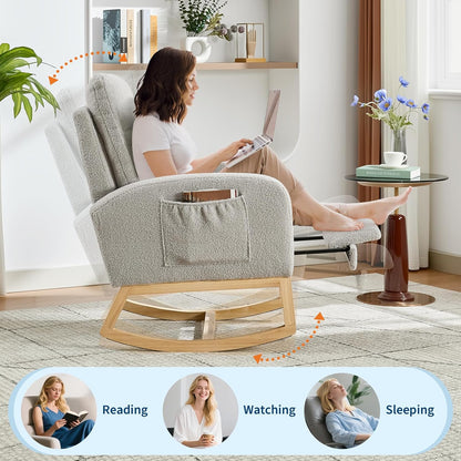 Garvee Teddy Fleece Nursery Rocking Chair,Upholstered Glider with 26" High Backrest, Padded Seat,Modern 300 Lbs Weight Capacity Accent Recliner for Living Room, Bedroom, Reading