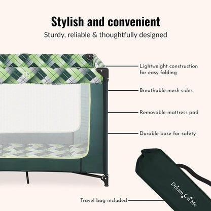 Dream On Me Zoom Portable Playard in Black, Lightweight, Packable and Easy Setup Baby Playard, Breathable Mesh Sides and Soft Fabric - Comes with a Removable Padded Mat