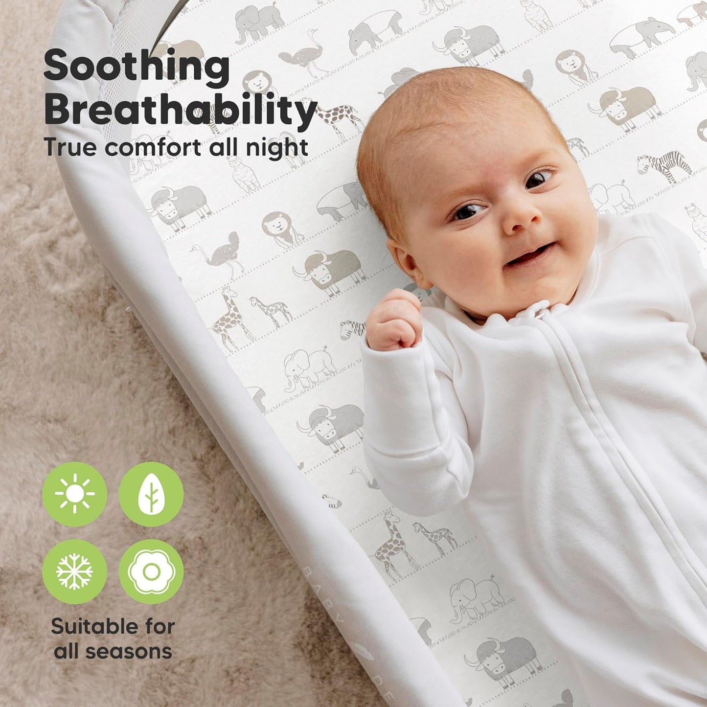 2-Pack Organic Bassinet Sheets for Girls, Boys - 100% Cotton Bassinet Mattress Sheets Compatible with Halo Bassinest Swivel Sleeper, Graco, Baby Delight, Chicco, Unisex Fitted Bassinet Sheets (Elly)