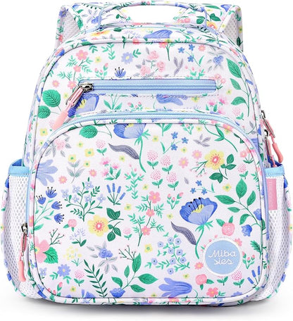 mibasies Toddler Backpack for Girls 2-4: Preschool Kindergarten Backpack - Cute Kids Backpacks for Girls - Floral Blue