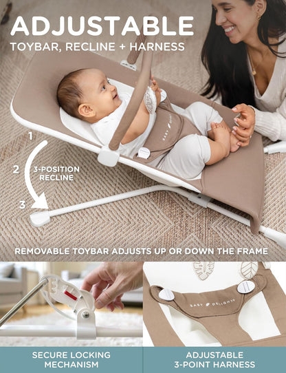 Baby Delight Highland Baby Bouncer | Infant | 0 – 6 Months | 3-Position Recline | Sage Tweed