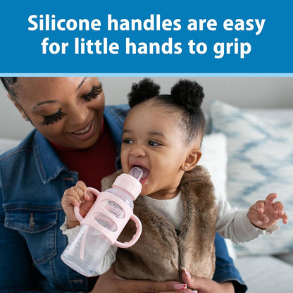Dr. Brown's Milestones Narrow Sippy Spout Bottle with 100% Silicone, Easy-Grip Handles and Soft Sippy Spout, 8oz/250mL, Light Pink and Ecru, 2-Pack, 6m+