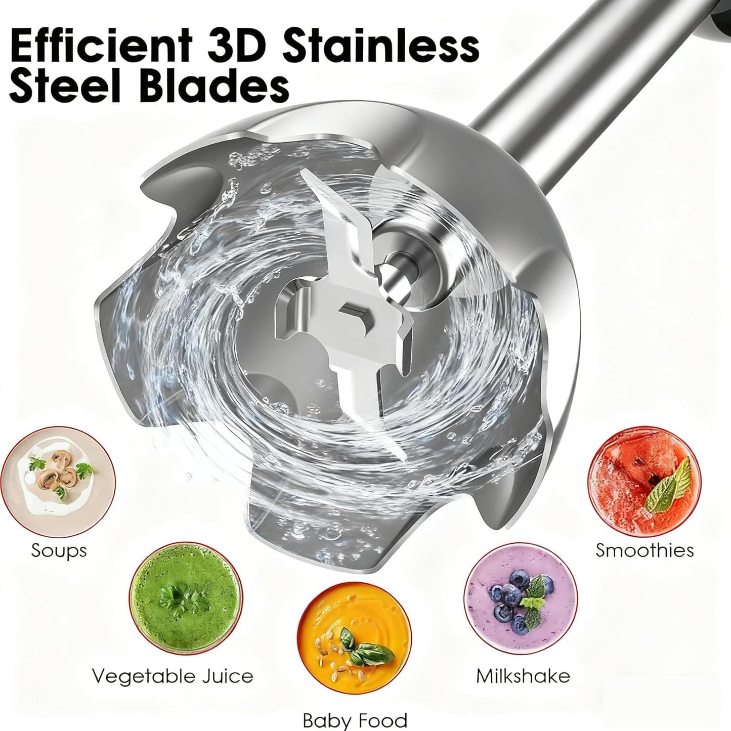 Blackcow Immersion Blender Handheld, 800W Powerful Electric Hand Blender with Titanium Alloy Blades, 12 Speeds & Turbo, Electric Hand Mixer for Smoothies, Soups, Baby Food and Purees