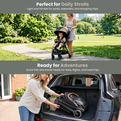 Silver Cross Clic Compact Travel Stroller – (Latte) – Lightweight Baby Stroller for Airplane Travel – One-Hand Fold, Lie-Flat Infant & Toddler Seat – Birth to 55 lb