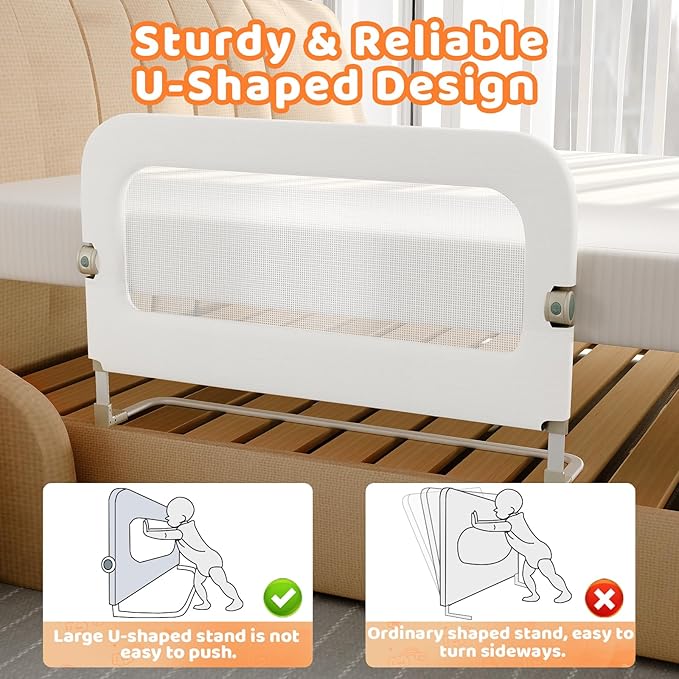 omzer Bed Guard Rail for Toddlers - 32inch Folding up & Adjustable Heights Baby Bed Safety Rails - Portable Toddler Bed Barrier Railing Guard for Kids Twin, Bunk, Queen, Full Size Bed