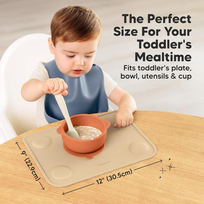 KeaBabies 2pk Silicone Placemats for Toddlers, Kids - 12x9 Non Slip Suction Baby Silicone Placemat for Restaurants, Dining Table,Travel, Easy to Clean, Food Grade/BPA-Free,Small Baby Table Mat(Slate)