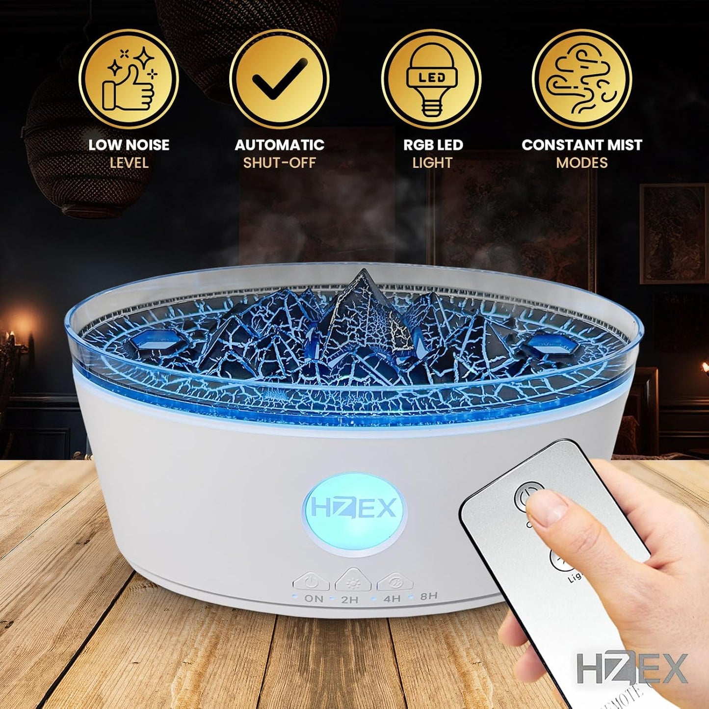 HZEX 2-in-1 300ml Ultrasonic Essential Oil Diffuser Humidifier, Lava Rock Design, w/Auto Safety-Shutoff, Remote Control, LED Lights, Quiet Long-Lasting Scent Diffuser for Bedroom Home Nursery Office