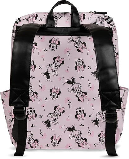 Disney Diaper Bag Backpack with Changing Pad Minnie Mouse – 16” Nylon Baby Bag for Parents, Insulated Bottle Holders, Multiple Storage Pockets