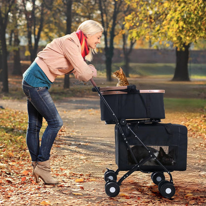 Double Pet Stroller for Small Medium Dogs - 4 In1 Dog Stroller for 2 Pets, Detachable and Foldable with 360°Rotating Wheels, Easy Assembly and Compact Size