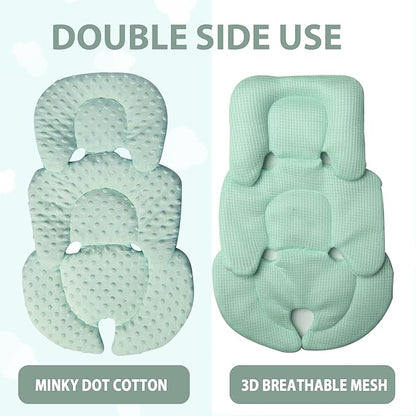 Infant Carseat Insert, 2-in-1 Reversible Baby Car Seat Cushion for Newborn Toddler Head & Body Support Car Seat Pad for Carseats, Strollers, Swings, Bouncers, Green