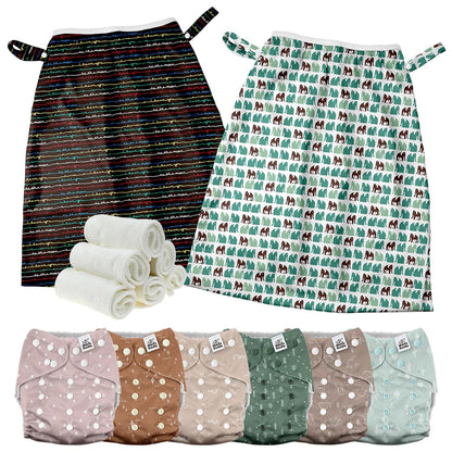 Mama Koala 3.0 Baby Cloth Diapers with 6 Inserts Bundle(Simply Neutrals), with 2 Pack Reusable Pail Liner