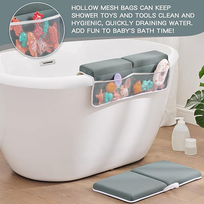 Baby Bath Kneeler and Elbow Rest Pad Set,Bath Kneeling Pad Thick Soft Quick Dry Bathtub Mat for Bathing Time,Baby Essentials Memory Foam with Toys Organizer Gifts for Parents,Dark Grey