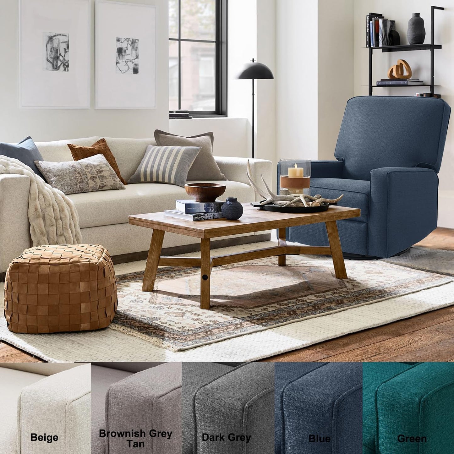 Harkawon Swivel Rocker Recliner Chair, Glider Rocker Recliner, Rocking Chair Nursery, Fabric Chair with High Back, Deep Seat, for Living Room, Bedroom, Beige