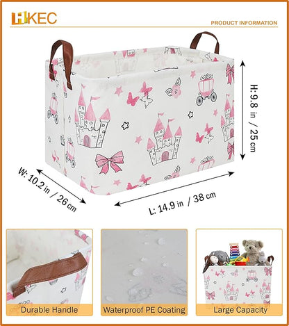 Rectangle Storage Basket with Handles,Collapsible Storage Bin,Books Box,Gift Basket(Pink Princess)