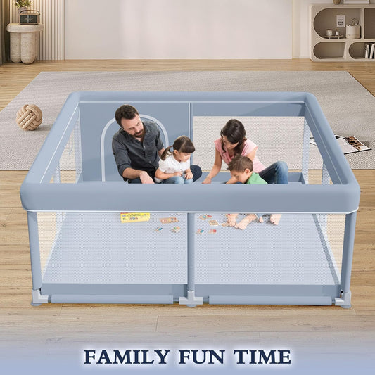 XVISHX 65 x 50 Inch Baby Playpen, Playpen for Babies and Toddlers, Baby Play Pen Playard for Indoor & Outdoor Active Center Game Fence, with Skin-Friendly Fabric and Soft Breathable Mesh, Grey