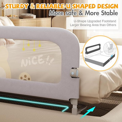 Bed Guard Rail for Toddlers - 60 inches Lift Foldable Toddler Bed Rails for Kids - Safety Baby Bed Rail Guard with Reinforced - Great Fit for Kids Twin Double, Full Size, Queen, King Size Bed