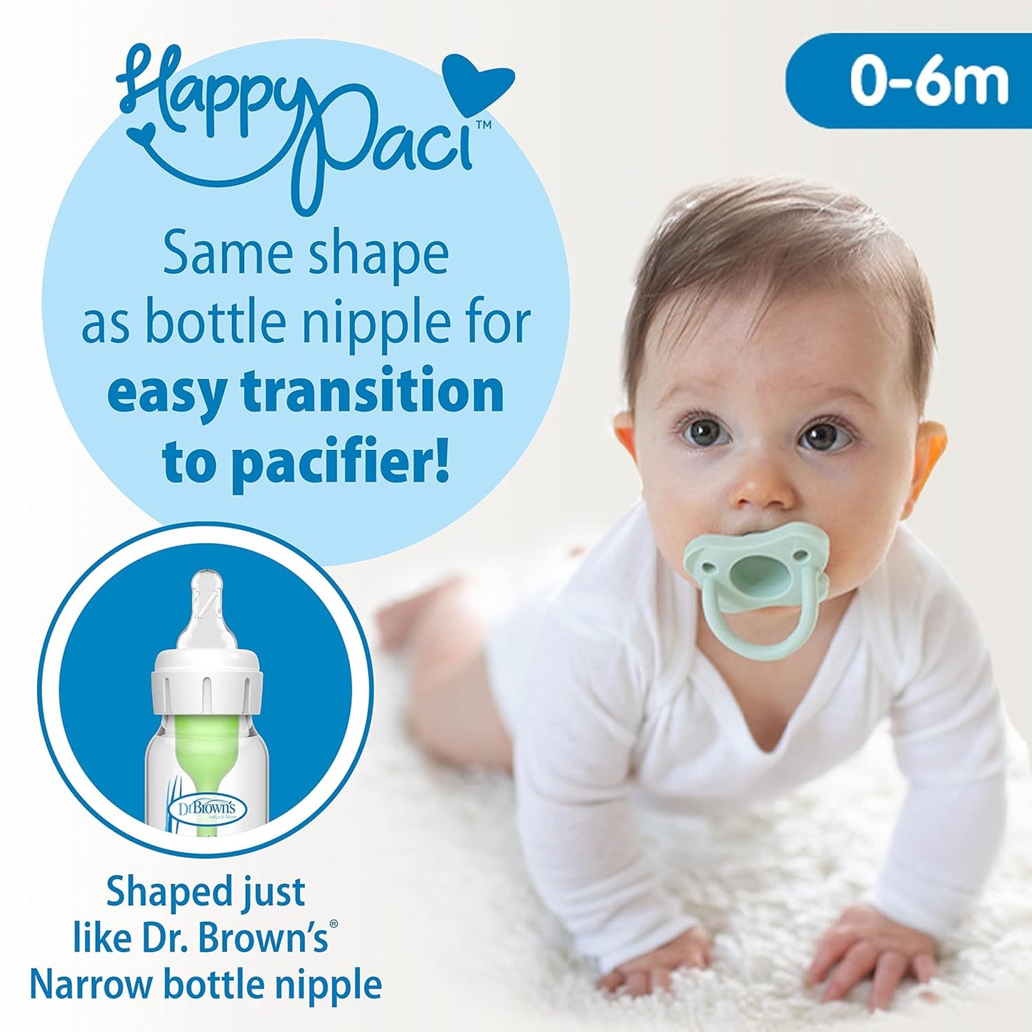 Dr. Brown's Natural Flow Anti-Colic Options+ First Year Feeding Set with Newborn Baby Bottles, Soft Spout Transition Cup, Bottle Cleaning Brush & 100% Silicone HappyPaci Pacifier, 0m+