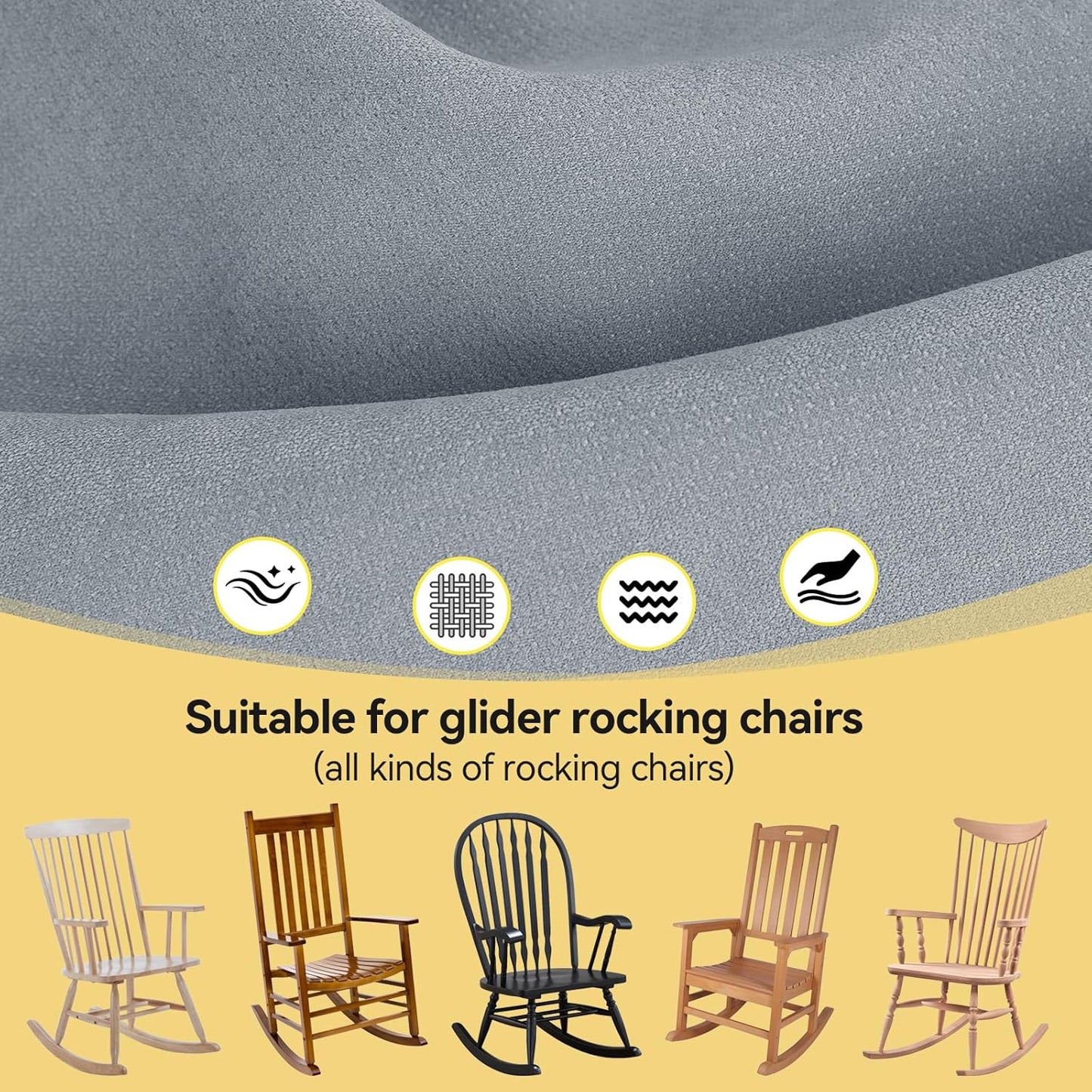 Millsilo Rocking Chair Cushions 3-Piece Set with Neck Pillow, Indoor Rocker Comfortable Tufted Non-Slip Pads with Ties, High-Density Foam Cushion for Adirondack Glider Chair, Orange, 52 x 19 x 4 Inch