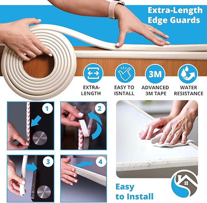 Premium 12ft Edge Protector for Baby, Odorless & Waterproof Foam Cushion with 3M Adhesive Tape, Non-Toxic to Baby Proof Corners and Edges, Wall Corner Protector & Desk Edge Cushion White