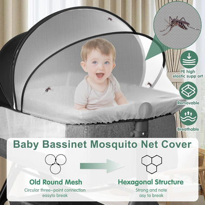 Bassinet Cover for Cats - Blackout Breathable Mosquito Net for Baby Bedside Sleepers & Travel Cribs, 2-Way Zipper Bug Canopy Tent to Block Light & Keep Cats Out (Black-Small)