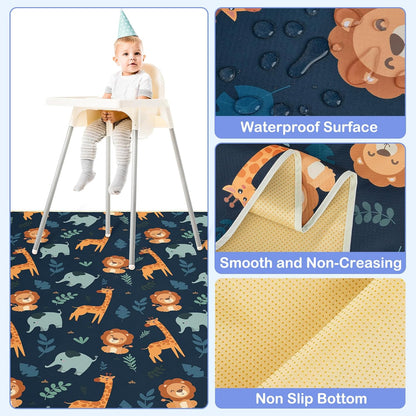 Basumee Splat Mat High Chair Mat Waterproof Baby Play Splat Mat for Under High Chair Food Catcher Highchair Mat for Floor Non Slip Bottom, Pink Rainbow, 46x42 Inches