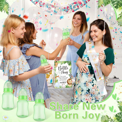 TrelaCo Bottle Chug Baby Shower Game 20 Pcs Baby Bottles Shower Favor with 1 Greenery Theme Sign for Gender Reveal Party Supplies Gifts(Green)