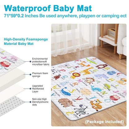 Premium Baby Playpen with Mat, 71x60 Inches Extra Large Playpen for Babies and Toddlers, Indoor & Outdoor Activity Center, Safety Baby Play Pen with Gate Prints