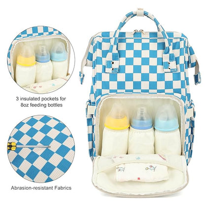 Baby Diaper Bag Backpack for Mom, Large Capacity Travel Nappy Bag for Boys & Girls with Stroller Straps (Corduroy Checkered Blue)