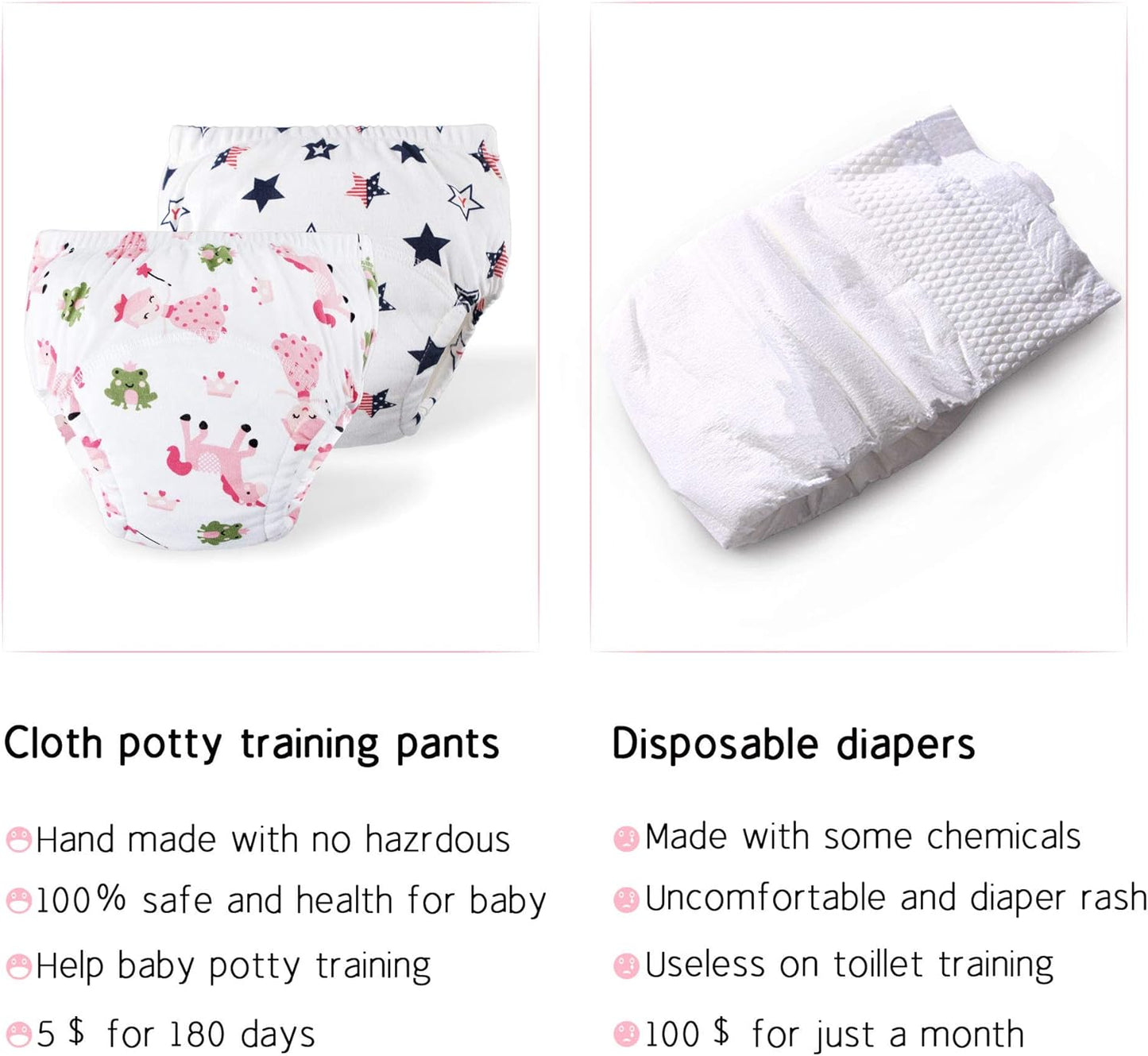 Toddler Potty Training Pants 4 Pack,Cotton Training Underwear Size 2T,3T,4T,Waterproof Underwear for Kids