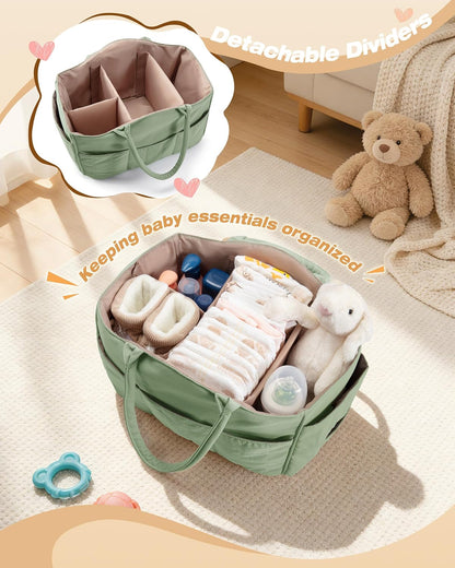 Marscamd Quilted Baby Diaper Caddy with Detachable Dividers and Wipes Pocket, Lightweight Baby Caddy Organizer with Handles and 8 Pockets for Baby Stuff, Dusty Blue