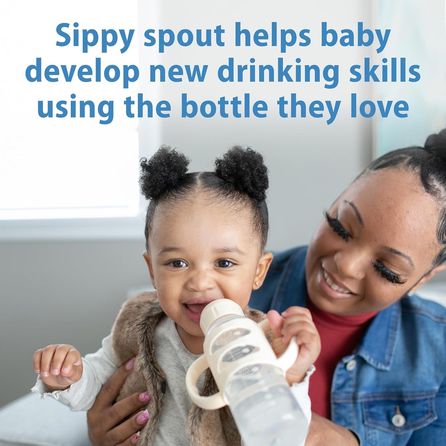 Dr. Brown's Milestones Narrow Sippy Spout Bottle with 100% Silicone, Easy-Grip Handles and Soft Sippy Spout, 8oz/250mL, Light Pink and Ecru, 2-Pack, 6m+
