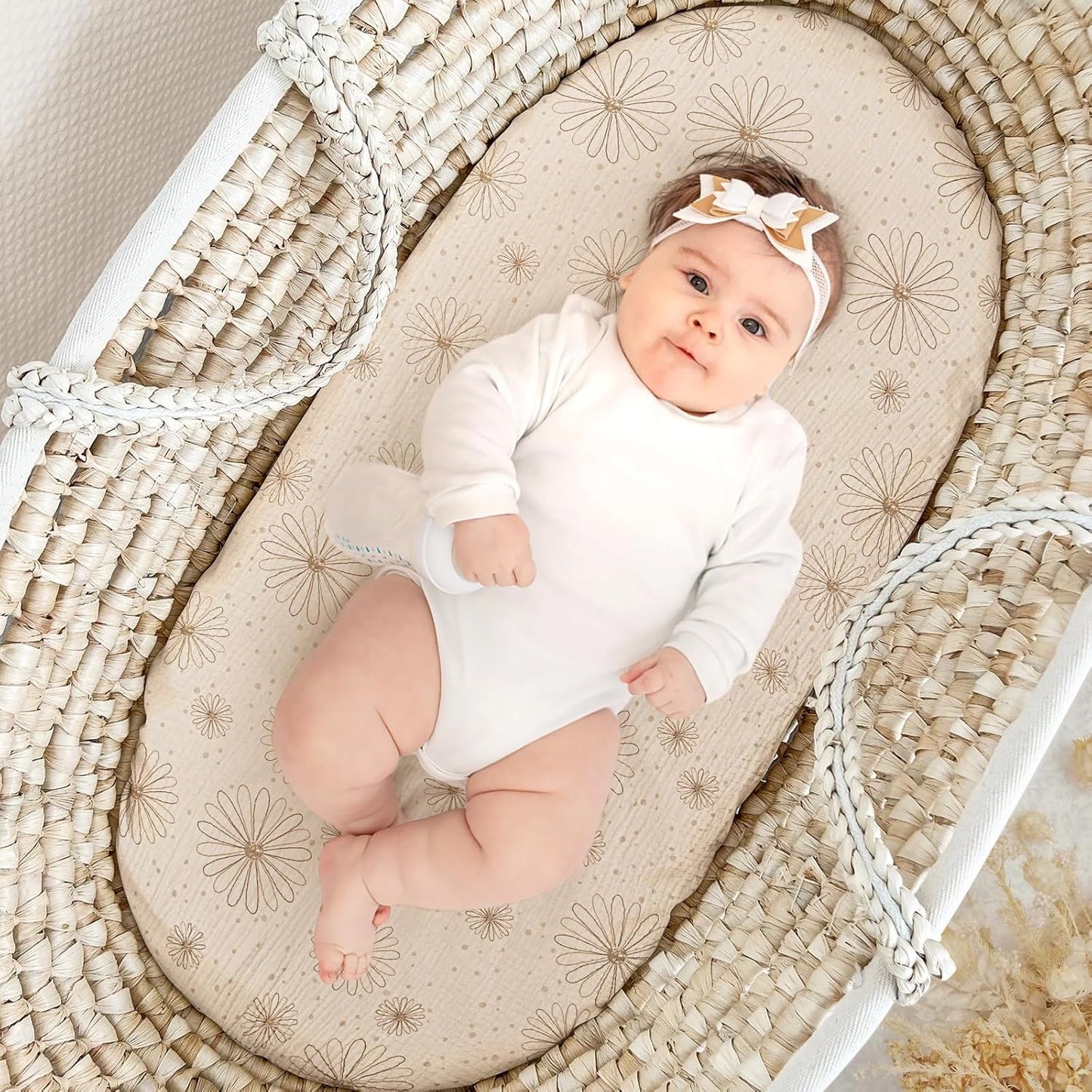 lulumoon Baby Bassinet Sheets Muslin: Cotton Bedside Bassinet Sheets Leaf for Boys - Fitted for Bedside Sleeper Mattress