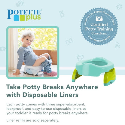 Kalencom Potette Plus 2-in-1 Travel Potty and Trainer Seat - Dual-Purpose Potty Training Toilet Seat - Portable Potty for Toddler Travel - with Durable, Lock-in Legs and Splash Guard - Pastel Mint