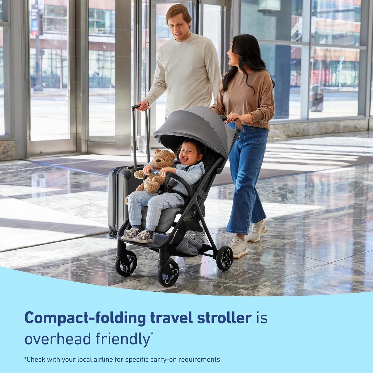 Graco Ready2Jet Compact Stroller – Overhead Friendly Compact Travel Stroller with Automatic Fold, Lilac Mod