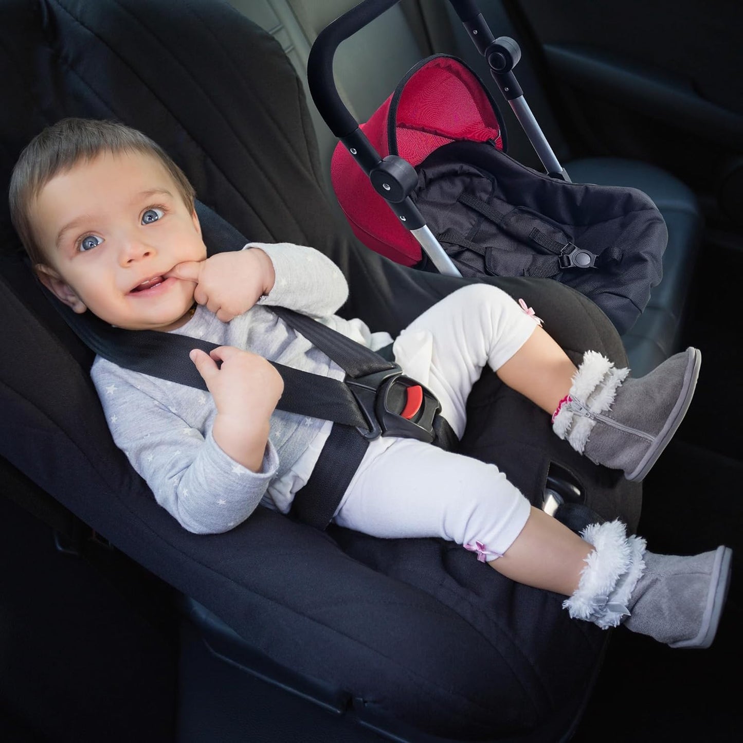 Baby Doll Car Seat Stroller Combo – Convertible 2 in 1 Doll Stroller and Car Seat for Kids – Fits Up to 20” Dolls – Play Toy Baby Stroller with Adjustable Handle for Girls Toddlers All Ages (Black)