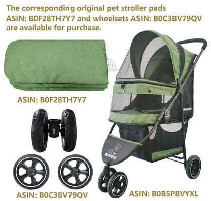 ROODO 3 Wheel Dog Pet Cat Stroller Best Lightweight Foldable Compact Portable Jogger All Terrain Travel Pet Gear Puppy Kitty Stroller for up to 30lbs Medium Small Dogs and Cats(Light Khaki)