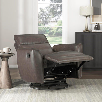 Lexicon 360 Degree Swivel Glider Reclining Chair, Manual Tab Pull Recliner, Leather Match Swivel Glider Recliner with Plush Foam, Sturdy Frame for Living Room/Office/Bedroom, Taupe