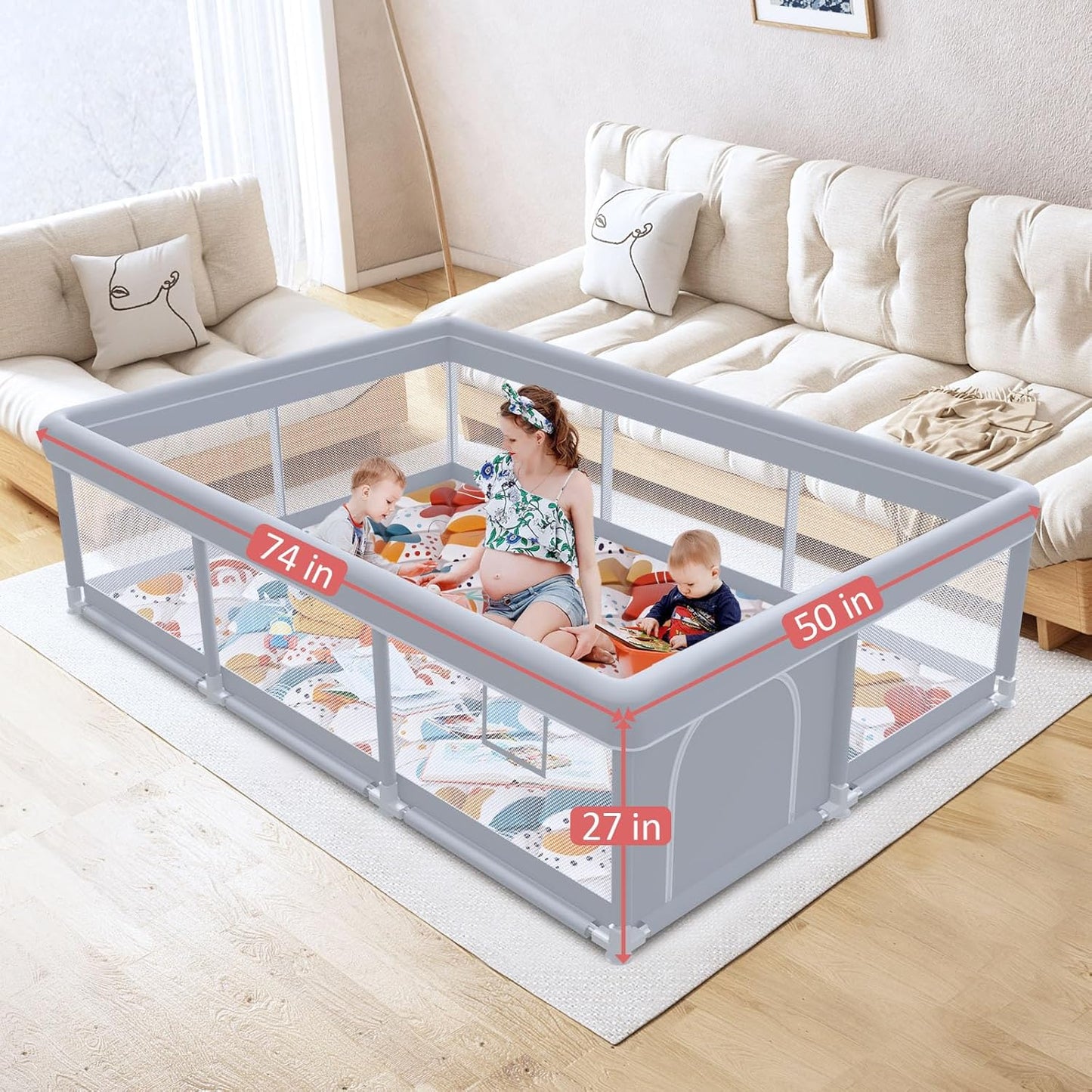 Baby Playpen with Mat 50x50 Inch, Play Pen for Babies and Toddlers with Gate, Baby Fence Sturdy Safety Playpen, Indoor & Outdoor Kids Activity Center
